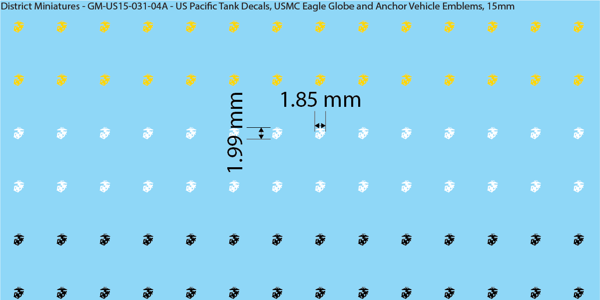 WW2 US Pacific Decals, USMC Eagle Globe and Anchor Vehicle Emblems, 15mm Decals