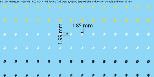 WW2 US Pacific Decals, USMC Eagle Globe and Anchor Vehicle Emblems, 15mm Decals