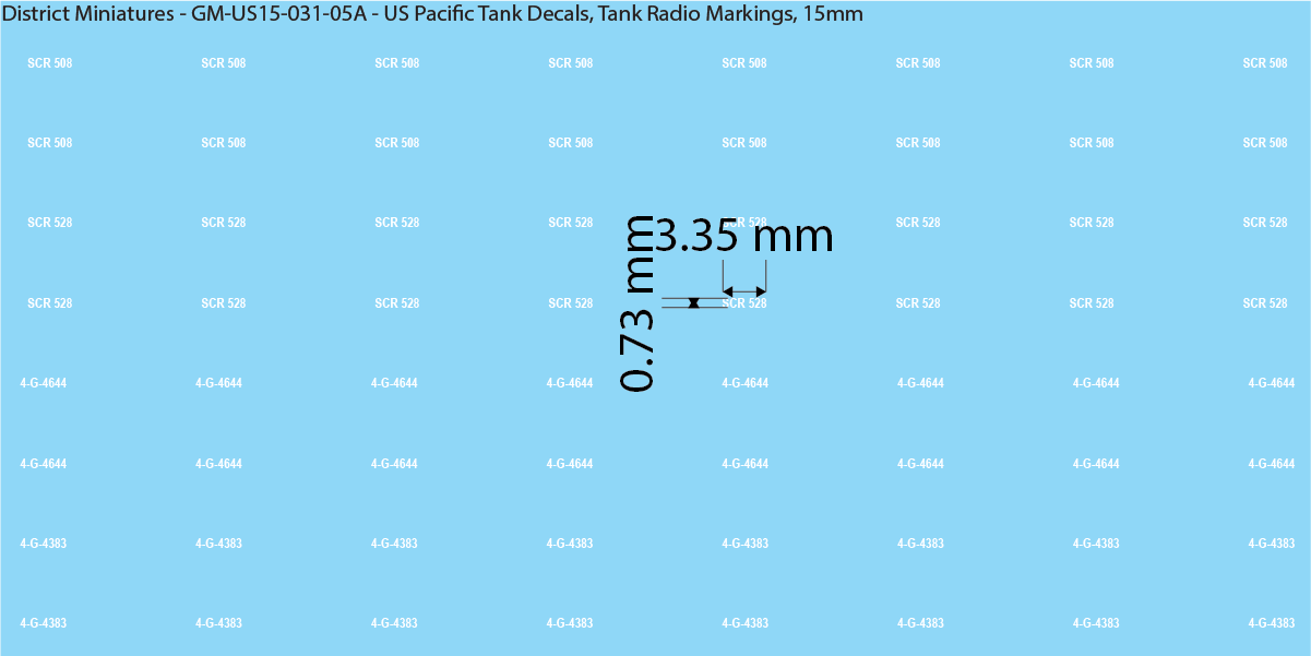 WW2 US Pacific Decals, Tank Radio Markings, 15mm Decals