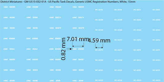 WW2 US Pacific Decals, Generic USMC Tank Registration Numbers (Multiple Options), 15mm Decals