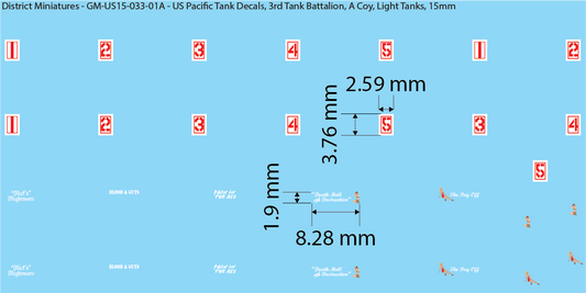 WW2 US Pacific Decals, 3rd Tank Battalion Decals (Multiple Options), 15mm Decals