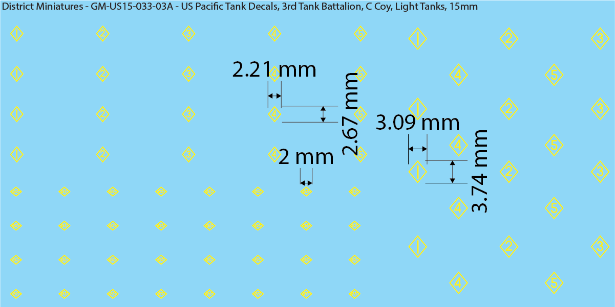 WW2 US Pacific Decals, 3rd Tank Battalion Decals (Multiple Options), 15mm Decals