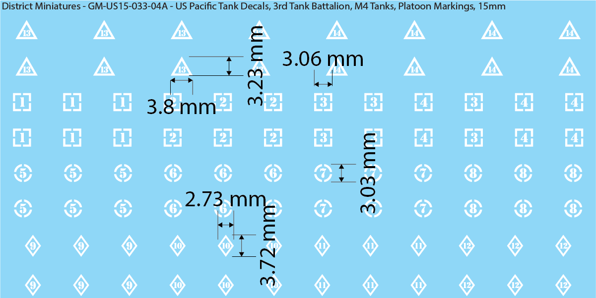 WW2 US Pacific Decals, 3rd Tank Battalion Decals (Multiple Options), 15mm Decals