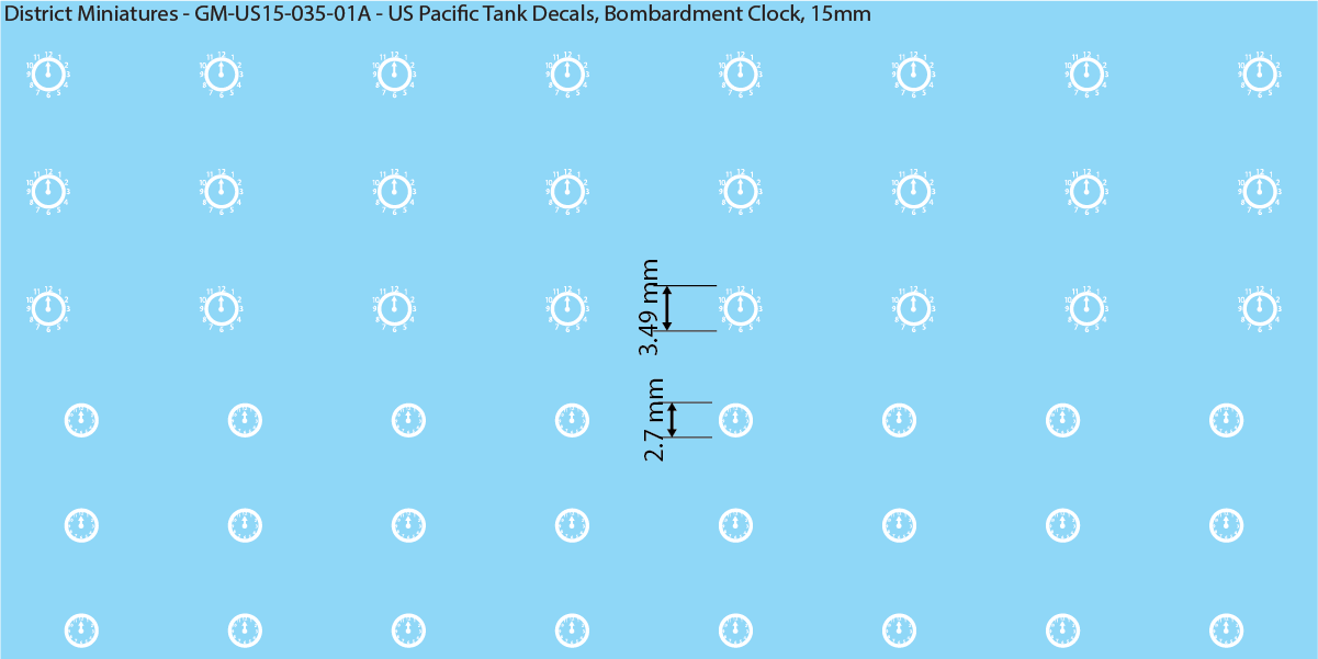 WW2 US Pacific Decals, Bombardment Clocks, 15mm Decals