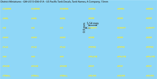 WW2 US Pacific Decals, Tank Names (Multiple Options), 15mm Decals