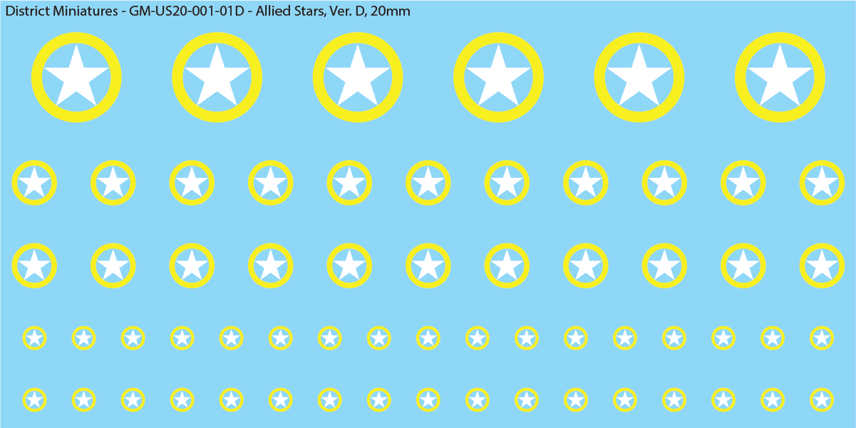 WW2 US and Allied Stars, 20mm Decals