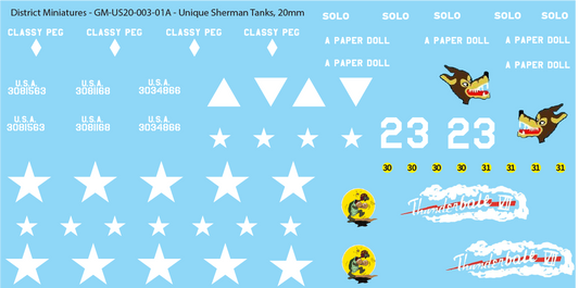 WW2 US Unique Sherman Tanks, 20mm Decals