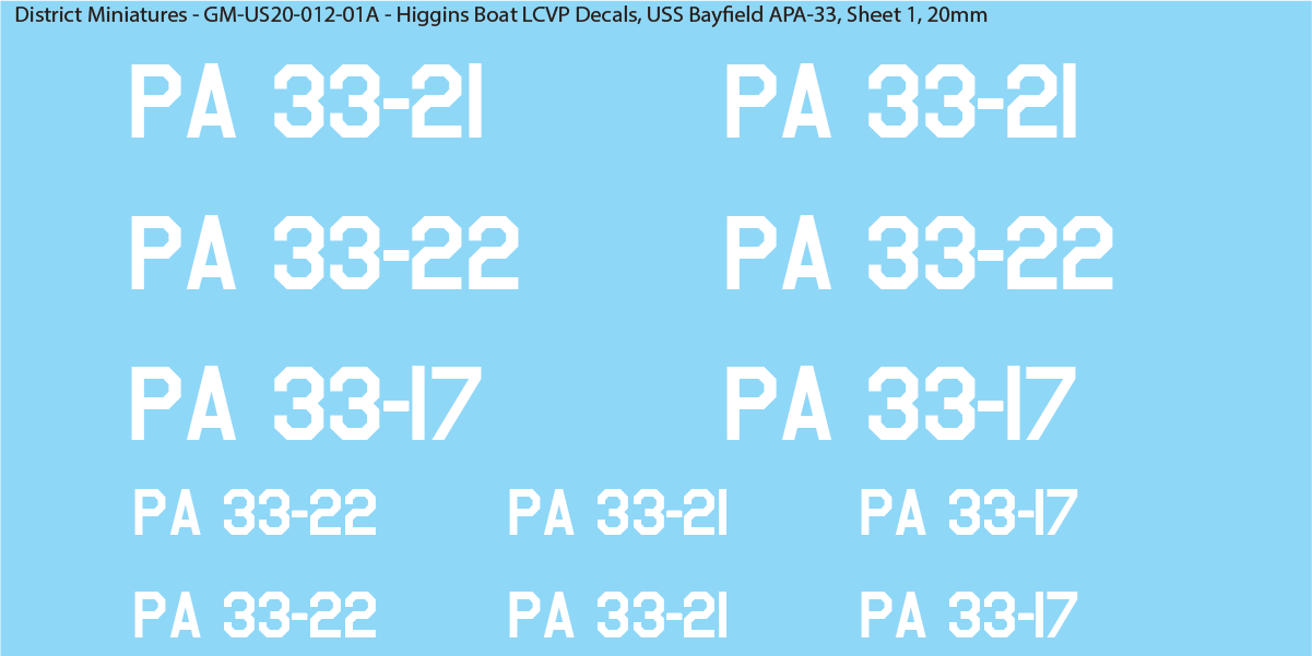 WW2 US Higgins Boat LCVP Decals (Multiple Options), 20mm Decals