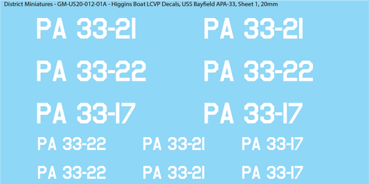 WW2 US Higgins Boat LCVP Decals (Multiple Options), 20mm Decals