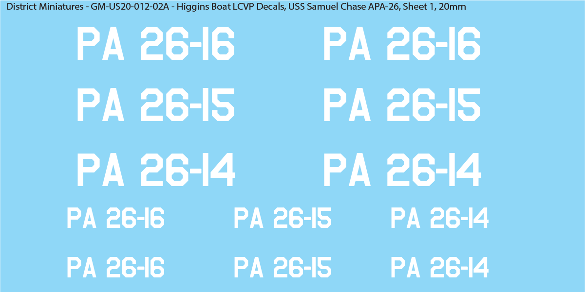 WW2 US Higgins Boat LCVP Decals (Multiple Options), 20mm Decals