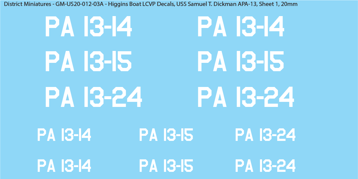 WW2 US Higgins Boat LCVP Decals (Multiple Options), 20mm Decals