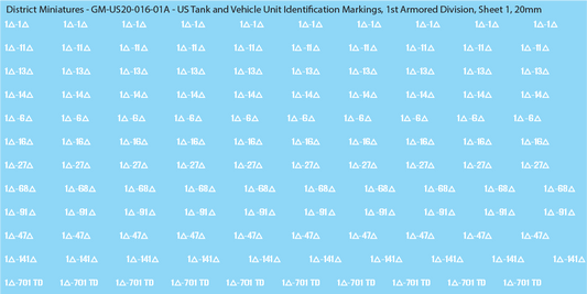 WW2 US - US Tanks and Vehicle Unit Identification Markings, 20mm Decals