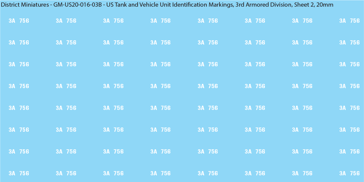WW2 US - US Tanks and Vehicle Unit Identification Markings, 20mm Decals