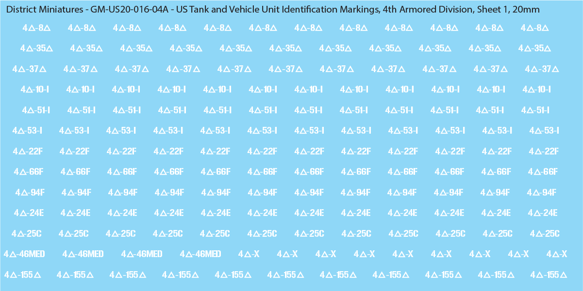 WW2 US - US Tanks and Vehicle Unit Identification Markings, 20mm Decals