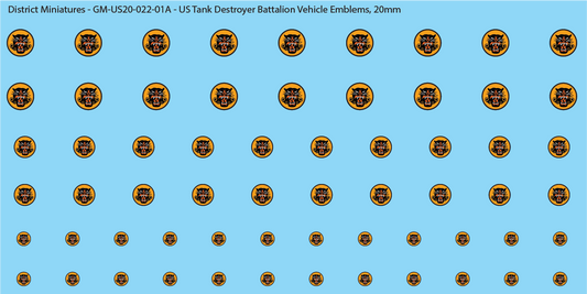 WW2 US - US Tank Destroyer Battalion Vehicle Emblems, 20mm Decals