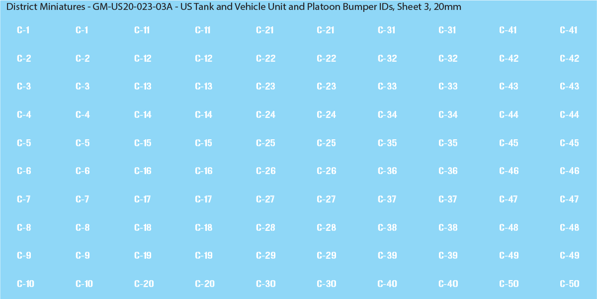 WW2 US - US Tanks and Vehicle Unit and Platoon Bumper IDs, 20mm Decals