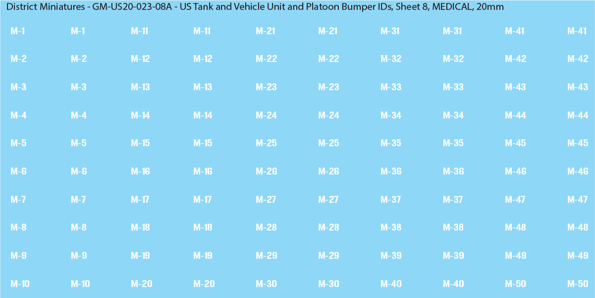 WW2 US - US Tanks and Vehicle Unit and Platoon Bumper IDs, 20mm Decals