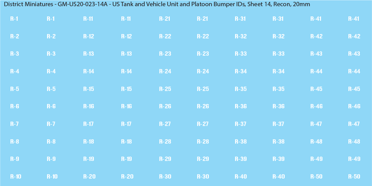 WW2 US - US Tanks and Vehicle Unit and Platoon Bumper IDs, 20mm Decals