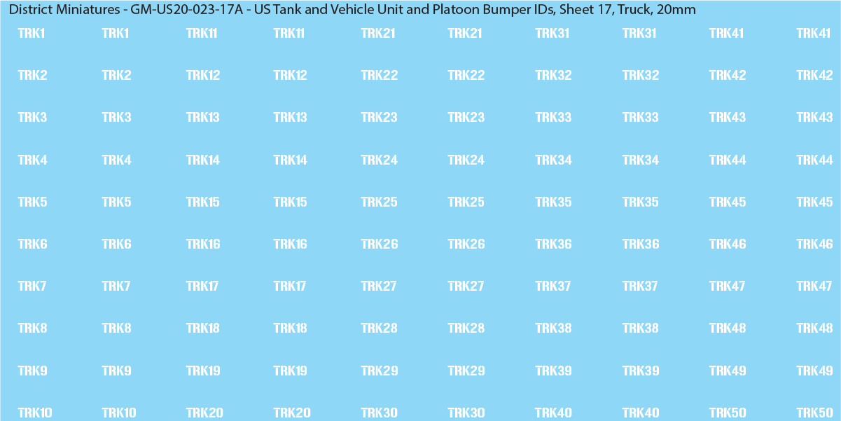 WW2 US - US Tanks and Vehicle Unit and Platoon Bumper IDs, 20mm Decals