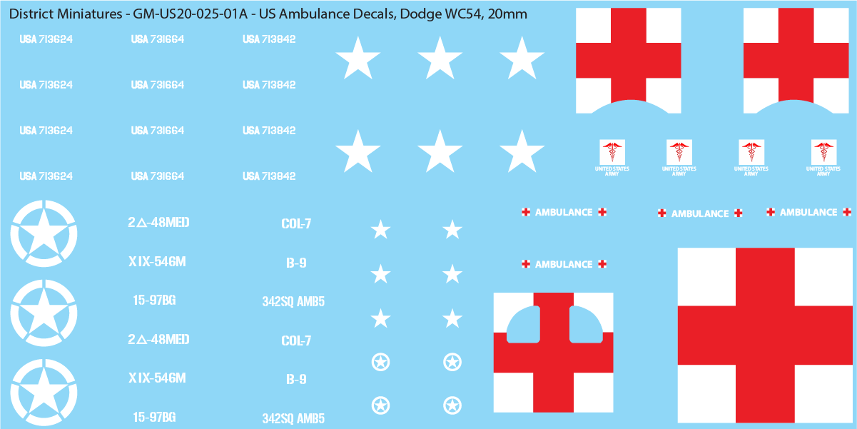 US Ambulance Decals (Multiple Options), 20mm Decals