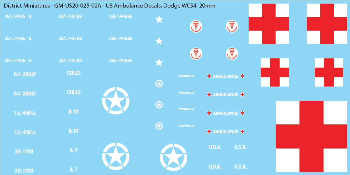 US Ambulance Decals (Multiple Options), 20mm Decals