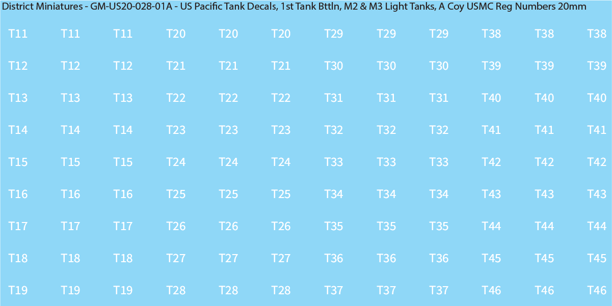 WW2 US Pacific Decals, 1st Tank Battalion M2 & M3 Light Tanks (Multiple Options), 20mm Decals