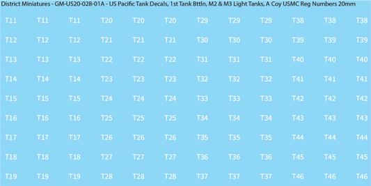 WW2 US Pacific Decals, 1st Tank Battalion M2 & M3 Light Tanks (Multiple Options), 20mm Decals