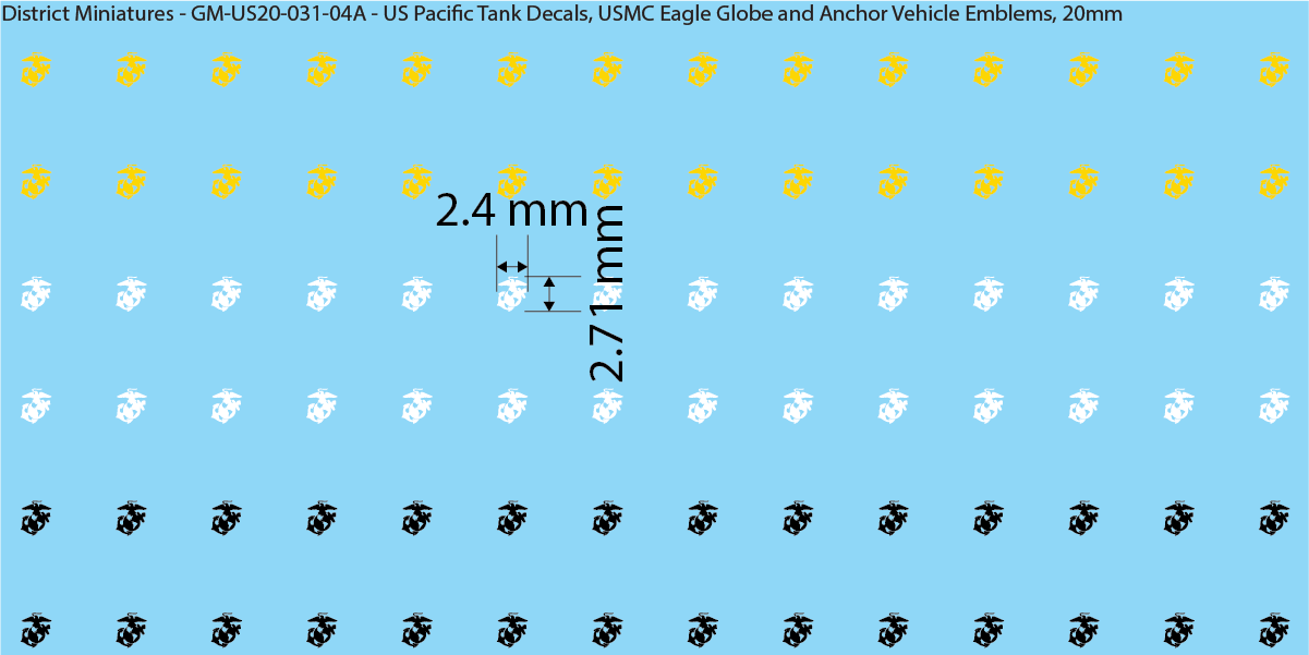 WW2 US Pacific Decals, USMC Eagle Globe and Anchor Vehicle Emblems, 20mm Decals