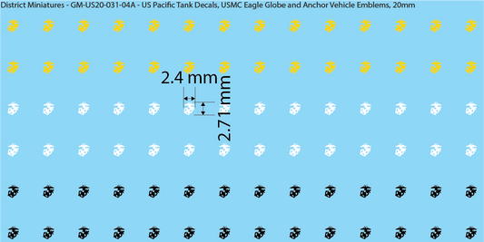 WW2 US Pacific Decals, USMC Eagle Globe and Anchor Vehicle Emblems, 20mm Decals