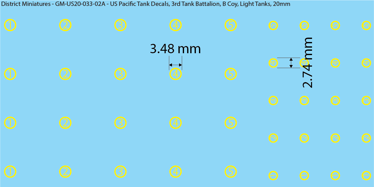 WW2 US Pacific Decals, 3rd Tank Battalion Decals (Multiple Options), 20mm Decals