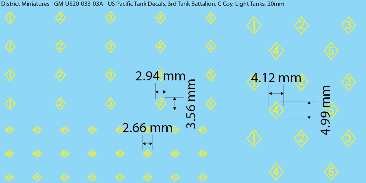 WW2 US Pacific Decals, 3rd Tank Battalion Decals (Multiple Options), 20mm Decals