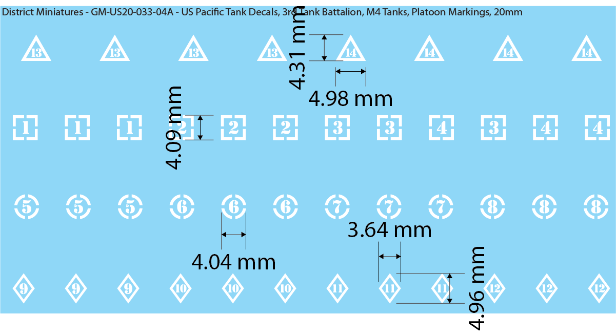 WW2 US Pacific Decals, 3rd Tank Battalion Decals (Multiple Options), 20mm Decals