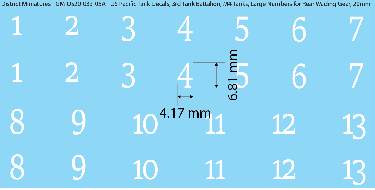 WW2 US Pacific Decals, 3rd Tank Battalion Decals (Multiple Options), 20mm Decals