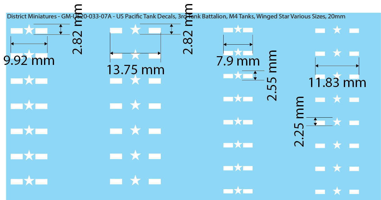 WW2 US Pacific Decals, 3rd Tank Battalion Decals (Multiple Options), 20mm Decals