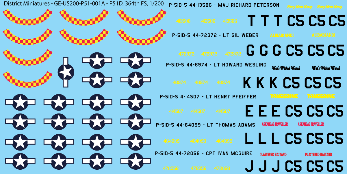 P-51, US 364th Fighter Sqn, 1/200 Decals