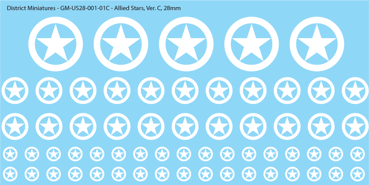 WW2 US and Allied Stars, 28mm Decals