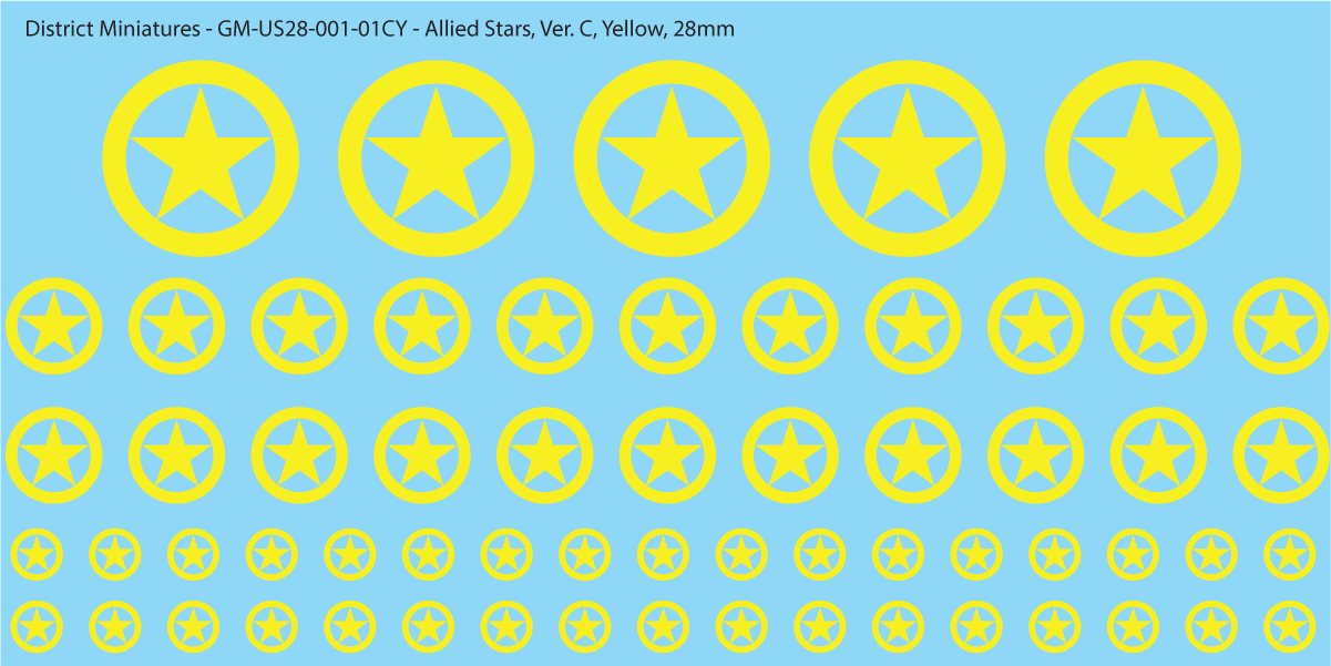 WW2 US and Allied Stars, 28mm Decals