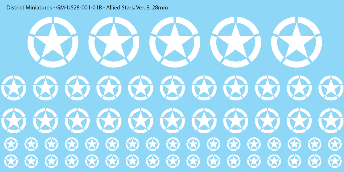 WW2 US and Allied Stars, 28mm Decals