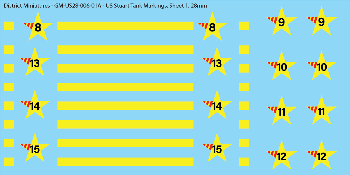 WW2 US Stuart Tank Decals, 28mm Decals