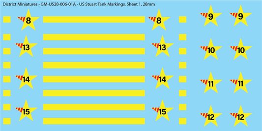 WW2 US Stuart Tank Decals, 28mm Decals