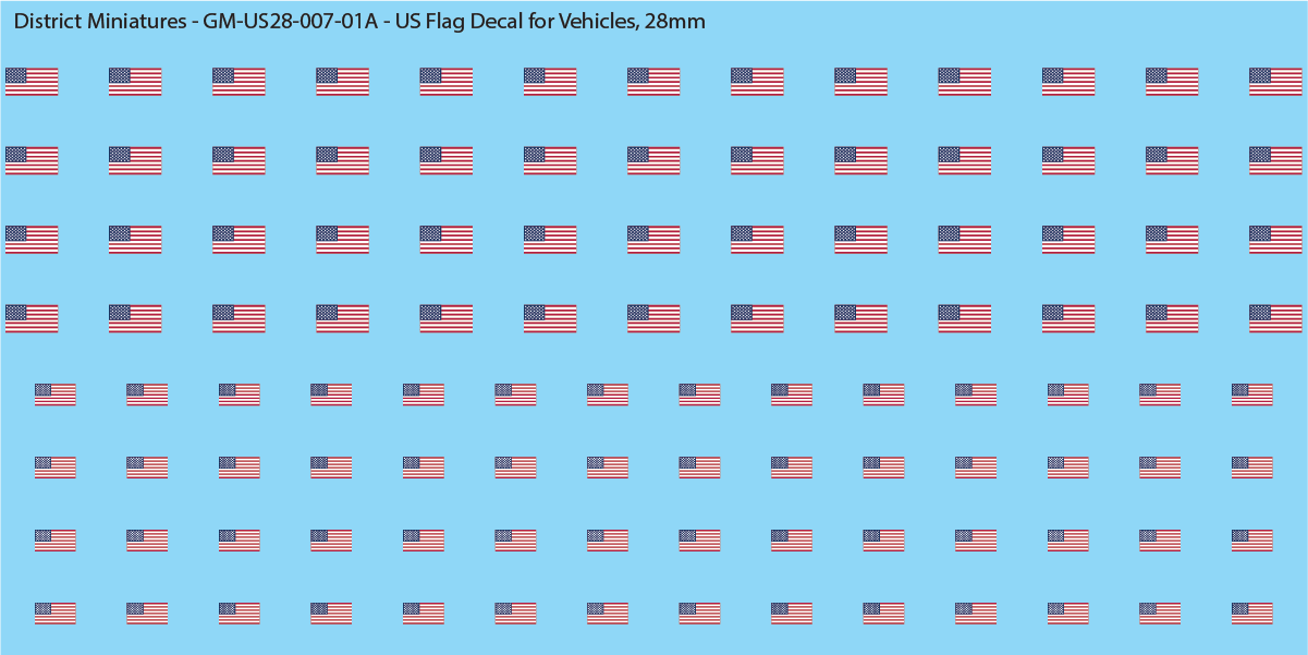 WW2 US Flag Decals for Vehicles, 28mm Decals