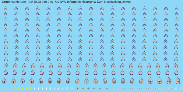 WW2 US Infantry Rank Insignia (Multiple Options), 28mm Decals