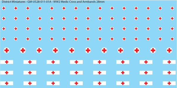 WW2 US Medic Cross and Armbands, 28mm Decals