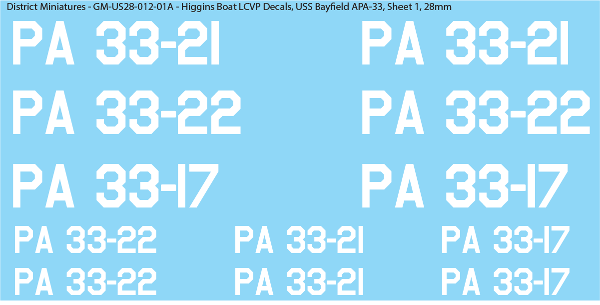 WW2 US Higgins Boat LCVP Decals (Multiple Options), 28mm Decals