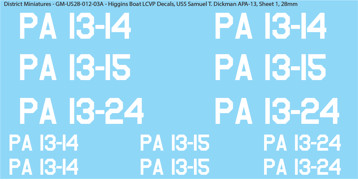 WW2 US Higgins Boat LCVP Decals (Multiple Options), 28mm Decals