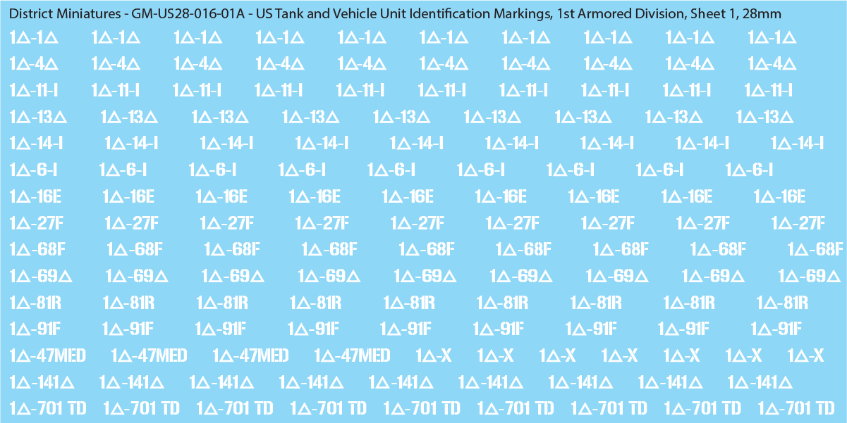 WW2 US - US Tanks and Vehicle Unit Identification Markings, 28mm Decals