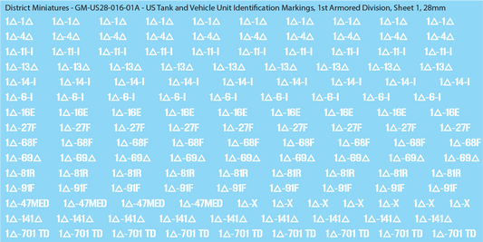 WW2 US - US Tanks and Vehicle Unit Identification Markings, 28mm Decals