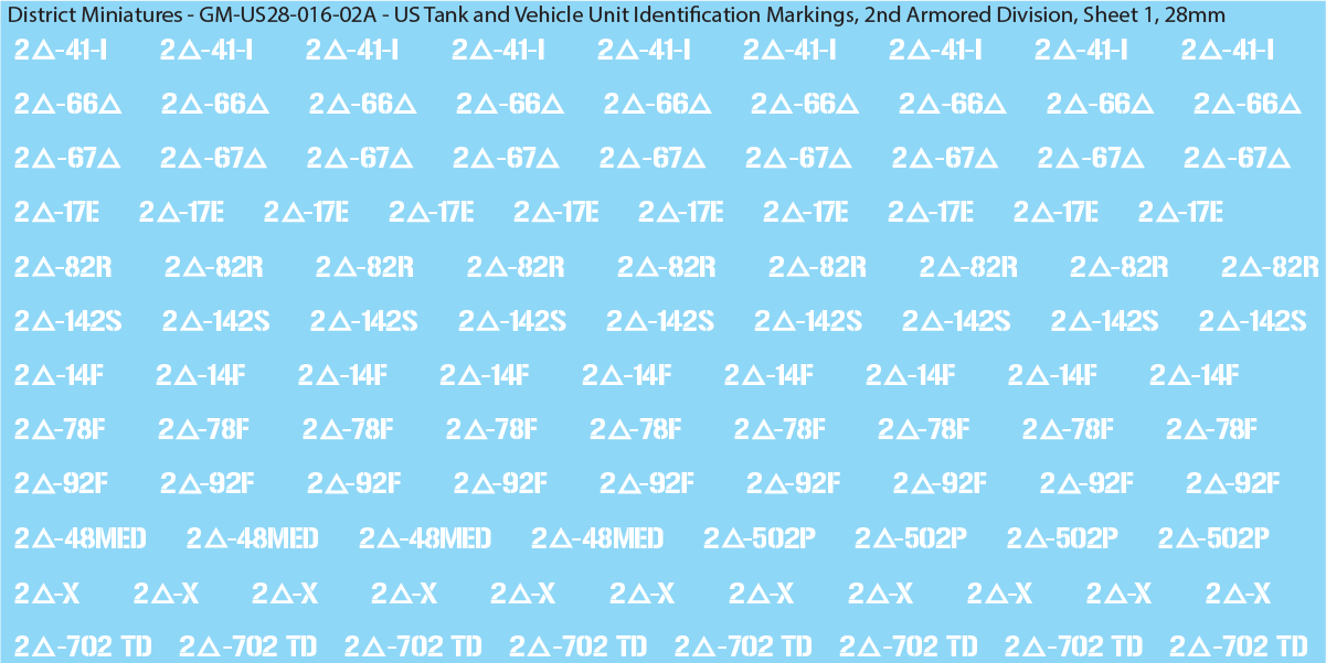 WW2 US - US Tanks and Vehicle Unit Identification Markings, 28mm Decals
