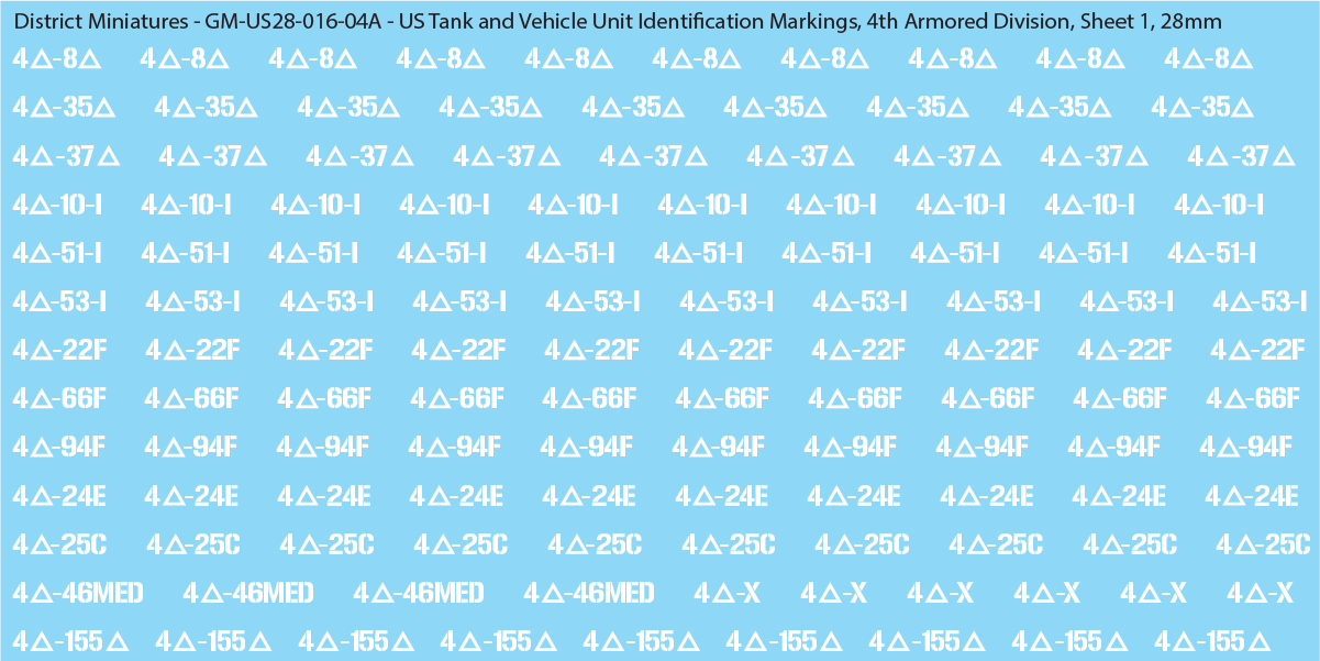 WW2 US - US Tanks and Vehicle Unit Identification Markings, 28mm Decals