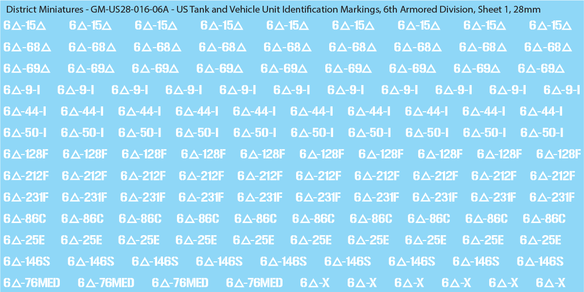 WW2 US - US Tanks and Vehicle Unit Identification Markings, 28mm Decals